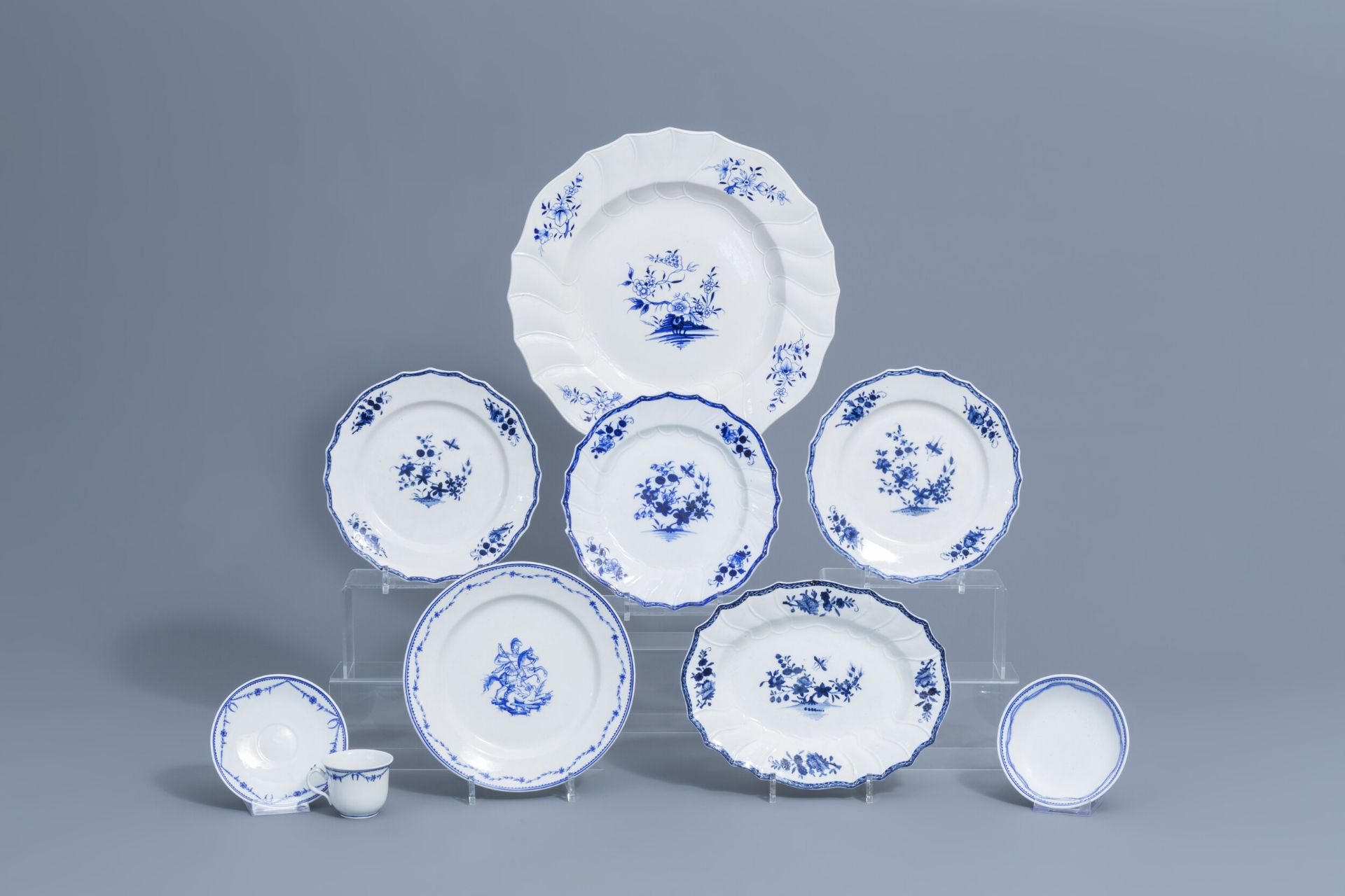 A varied collection of blue and white Tournai porcelain, 18th/19th C.