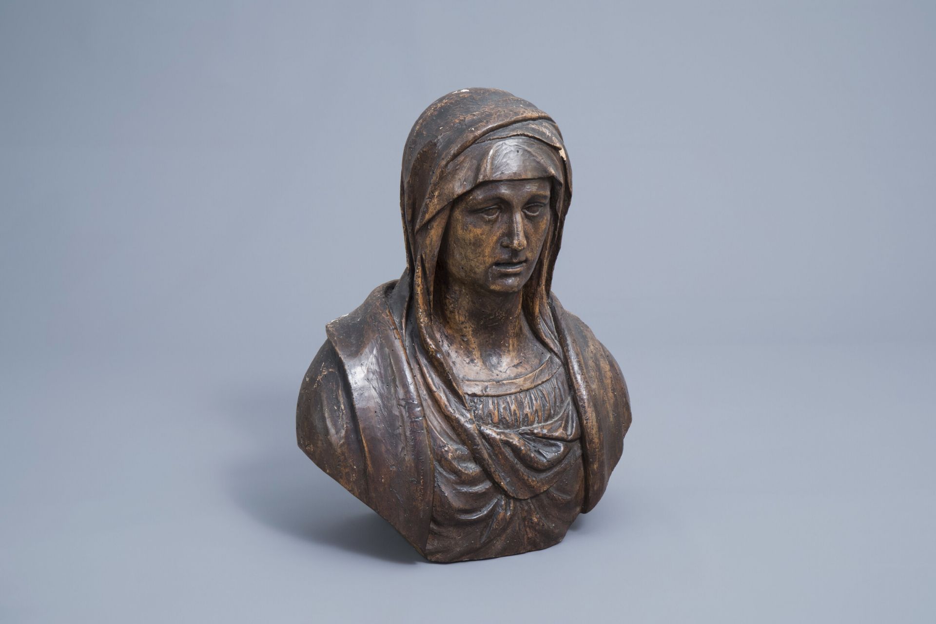 A patinated carved wooden bust of the Mother of Sorrows, Italy or France, 18th C.