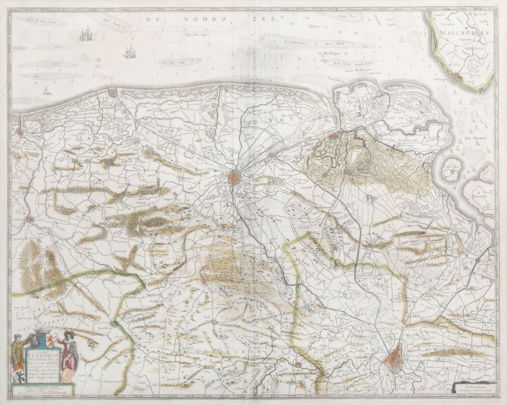 Hendrik Hondius (1597-1651): 'Pars Flandriae orientalis', copper engraving, 17th C.