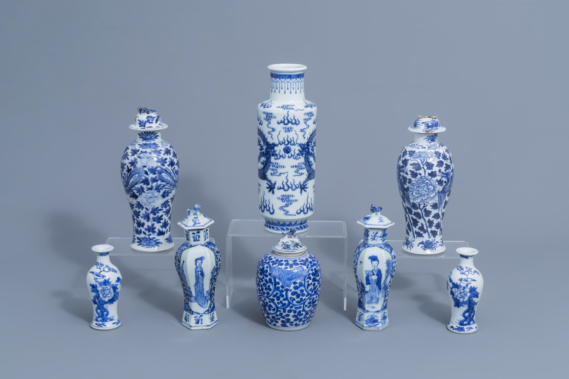 A varied collection of Chinese blue and white porcelain, 19th C.