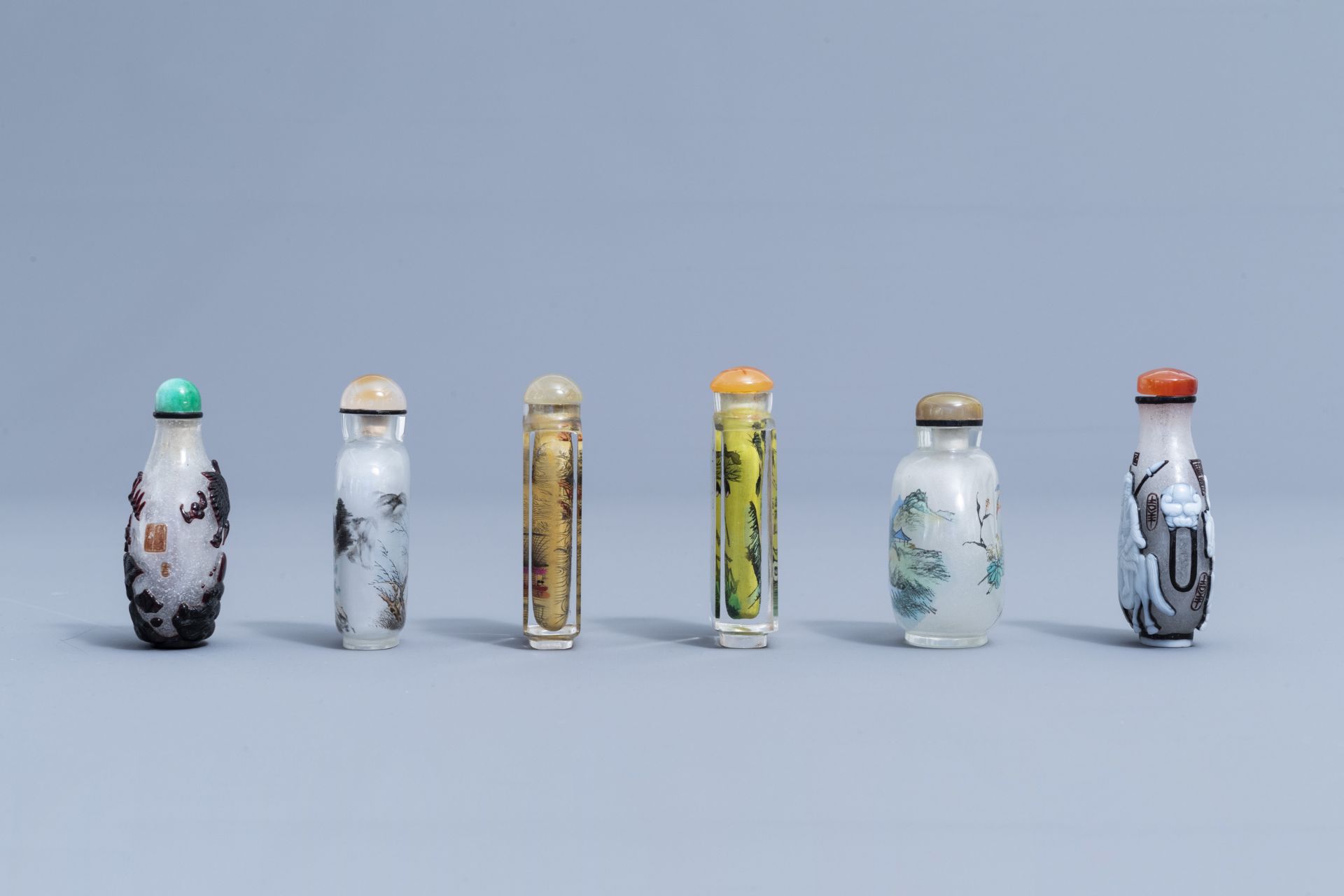 Twelve Chinese glass and hardstone snuff bottles, 20th C. - Image 3 of 4