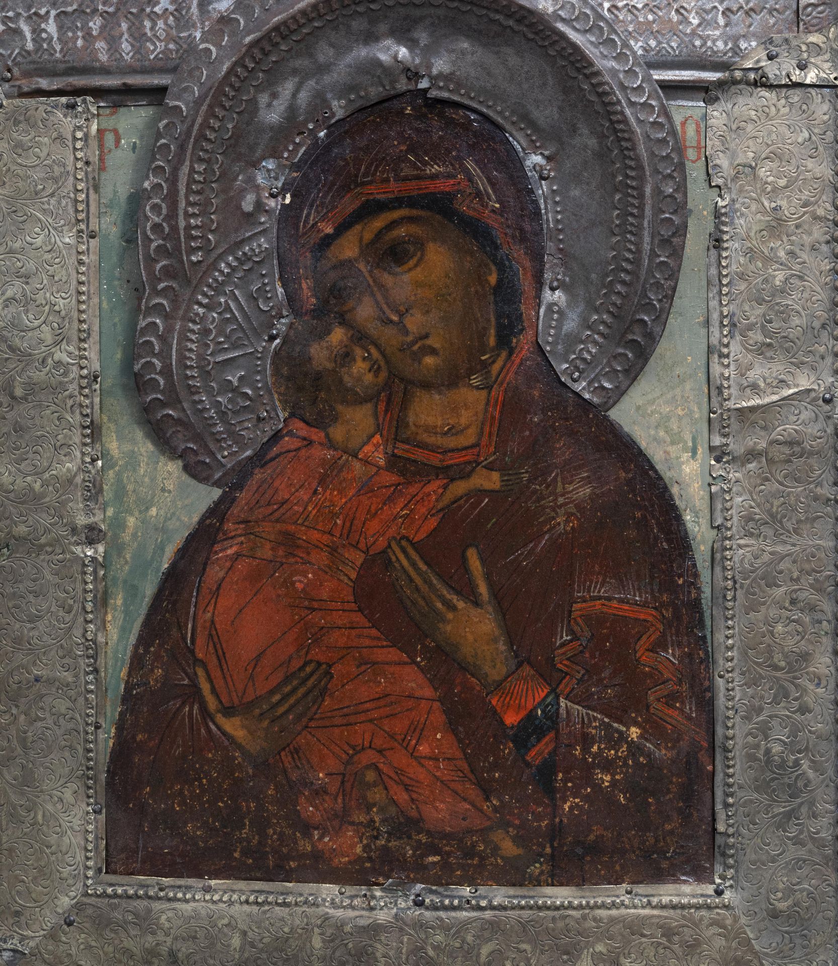 Two Russian icons, 'Mother of God' and 'Saint Nicholas', 19th C. - Image 4 of 4