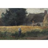 Frantz Binje (1835-1900): View on a farm, oil on canvas marouflated on panel