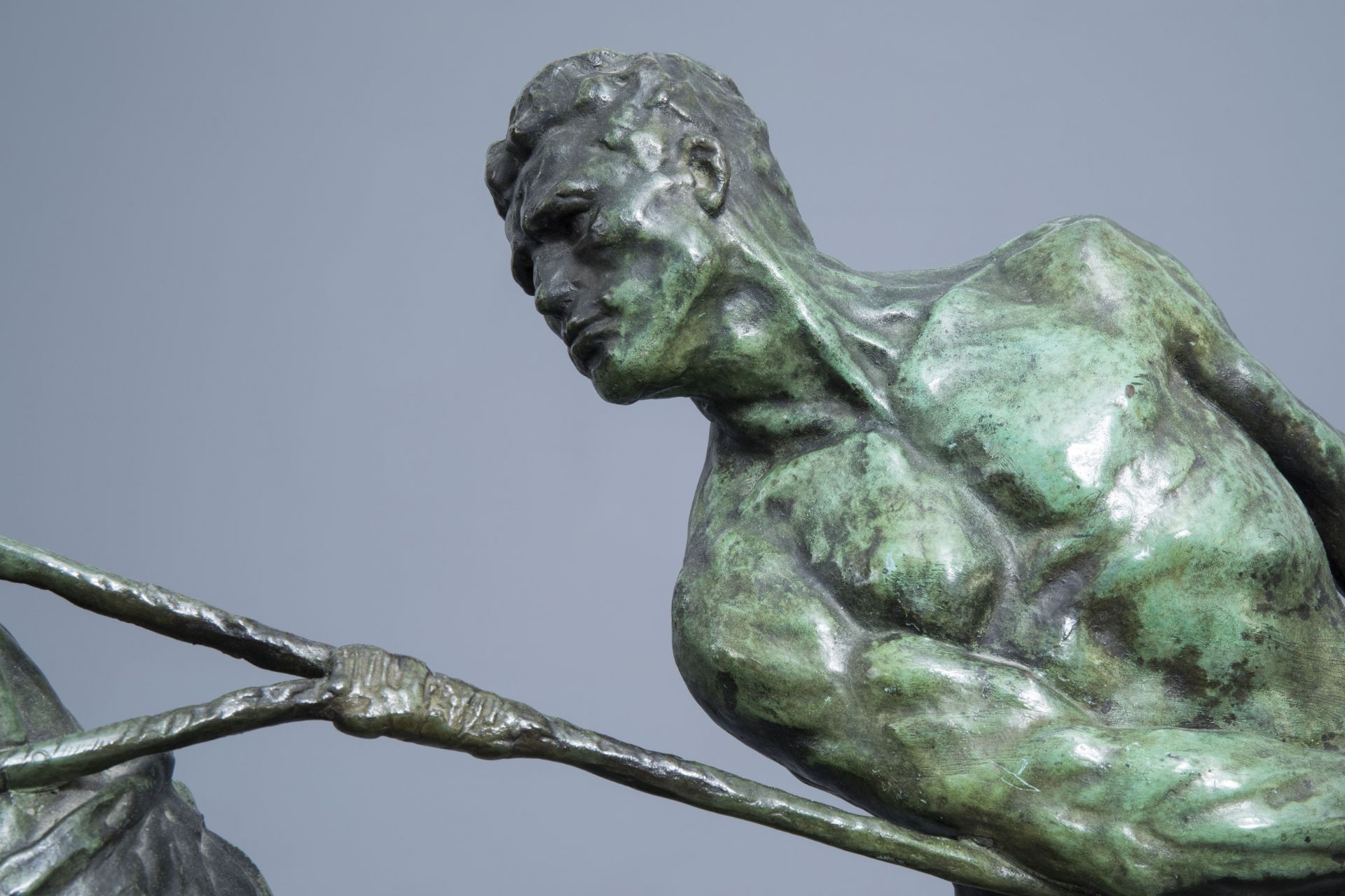 Victor Demanet (1895-1964): 'Les haleurs', green patinated bronze - Image 10 of 11