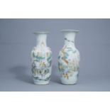 Two Chinese famille rose vases with figures in a garden, 19th/20th C.