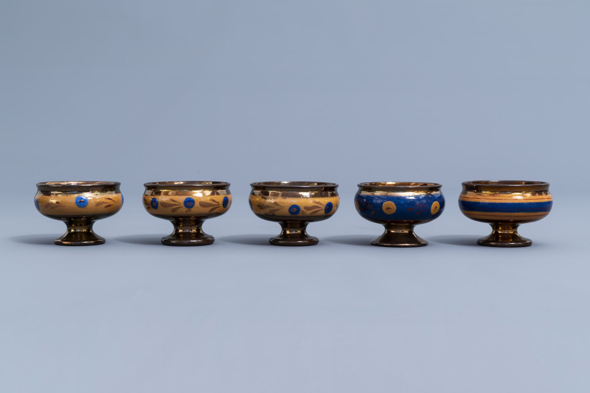 A varied collection of English lustreware items with blue design, 19th C. - Image 21 of 50