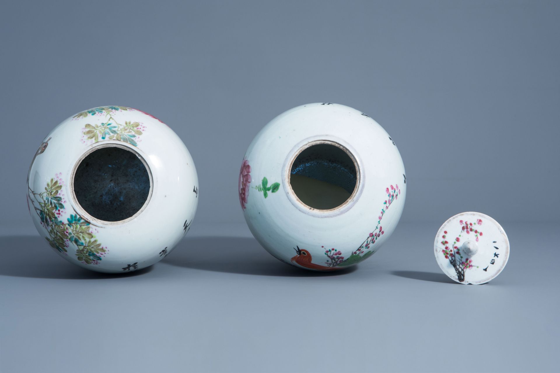Two Chinese qianjiang cai jars with birds among flower branches, 19th/20th C. - Image 5 of 6