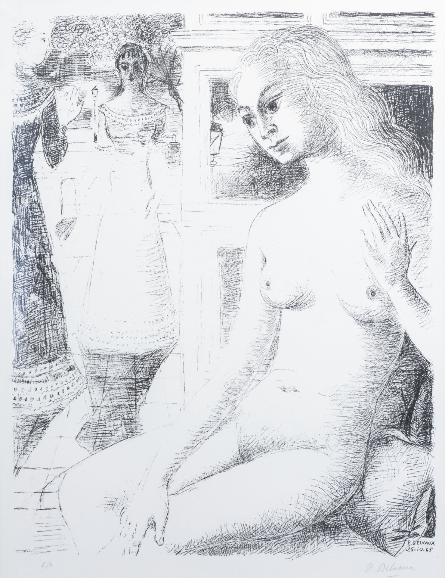 Paul Delvaux (1897-1944): 'La rencontre', lithography, ed. E.A., dated (19)65