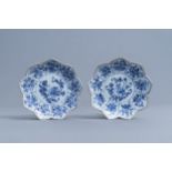 A pair of Chinese blue and white lotus dishes with floral design, Kangxi