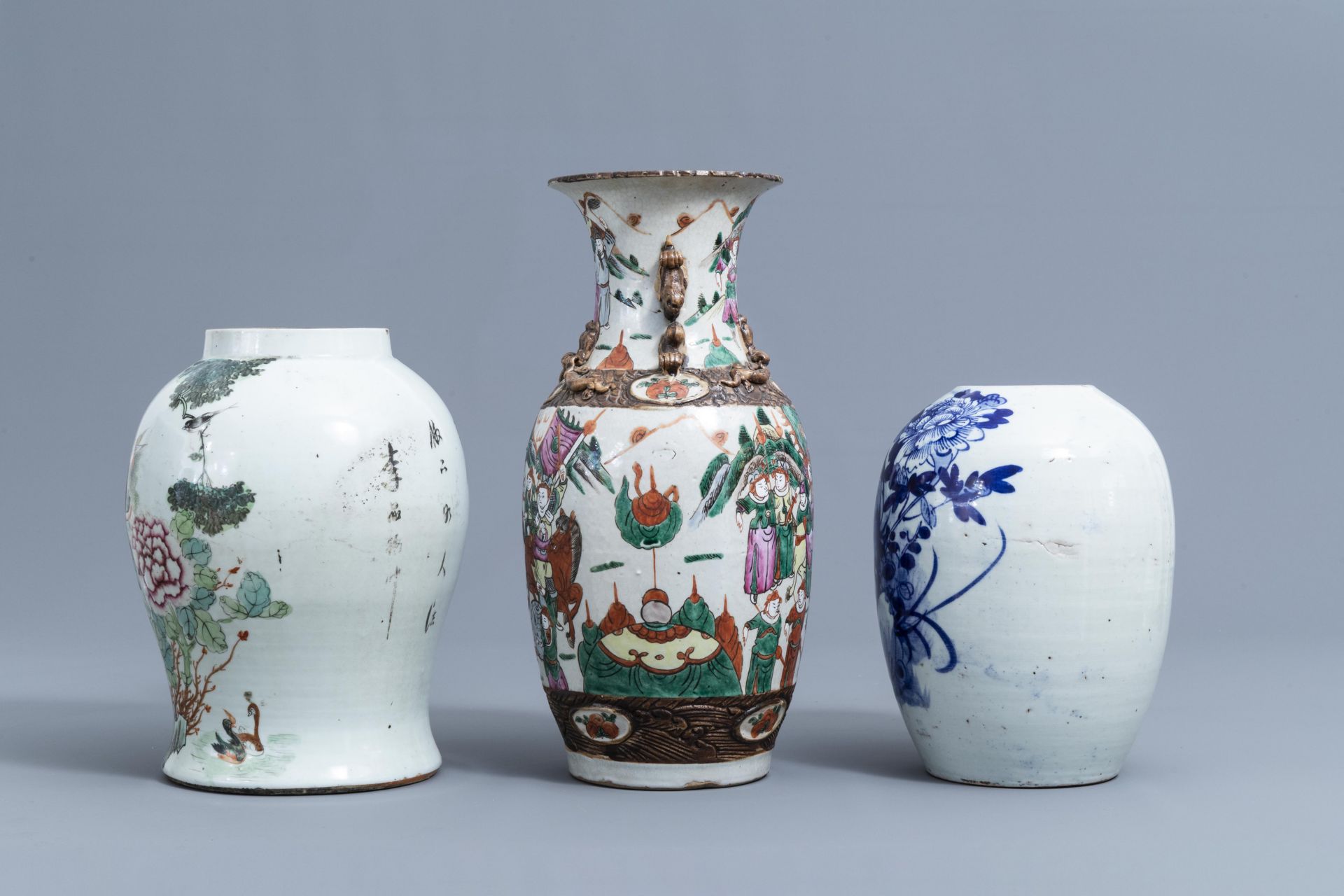 A varied collection of Chinese famille rose, iron red and blue and white porcelain, 19th/20th C. - Image 5 of 26