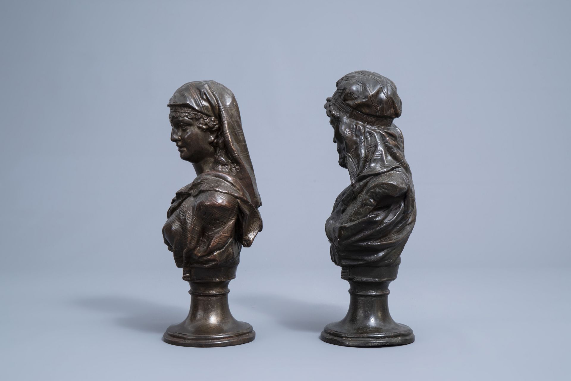 Johannes Boese (1856-1917, after): A pair of busts of a Moorish man and woman, copper alloy, dated 1 - Image 5 of 9