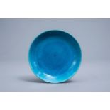 A Chinese monochrome turquoise plate, Kangxi