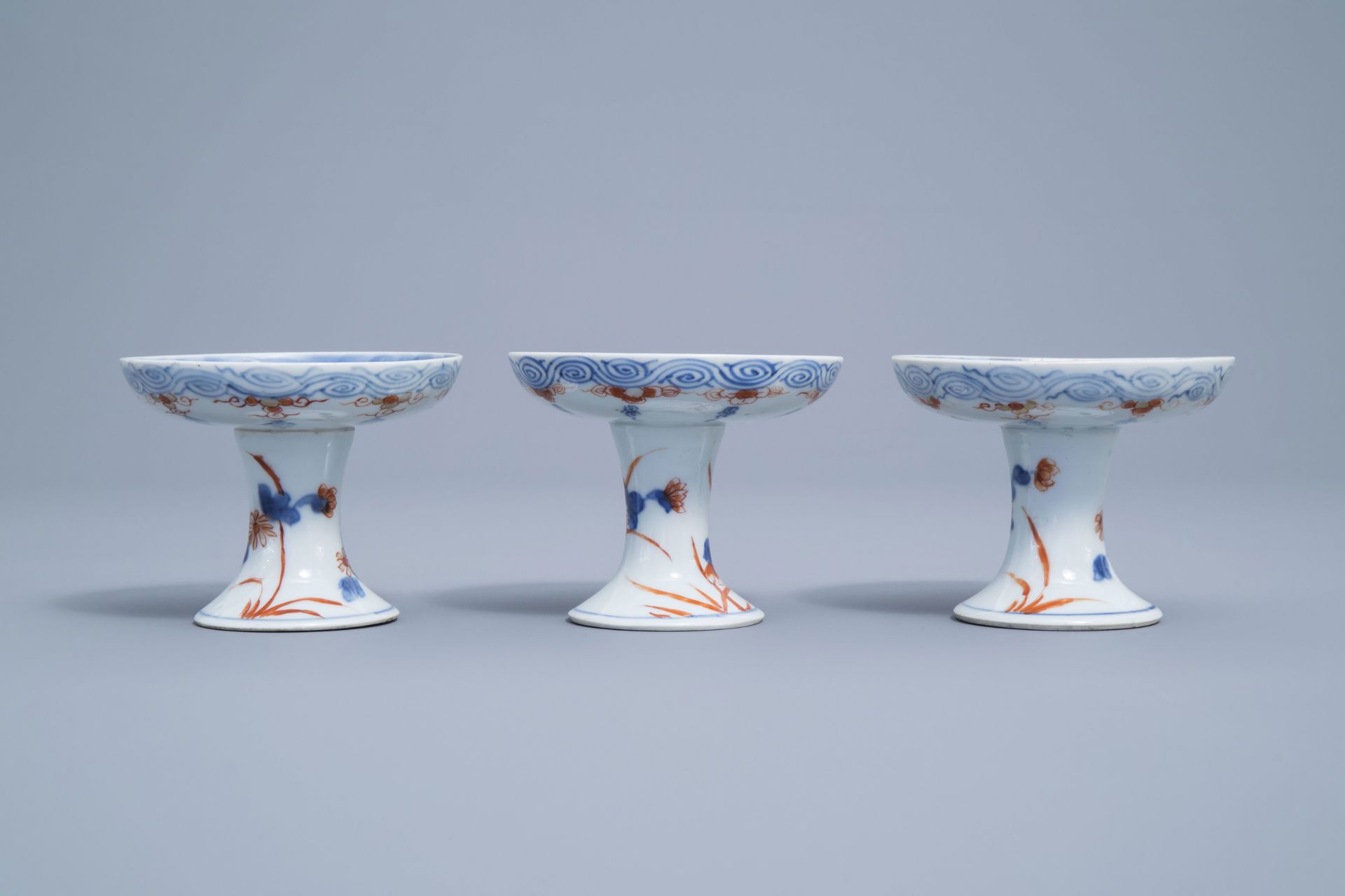 Three Chinese verte-Imari stem cups, Kangxi - Image 9 of 16