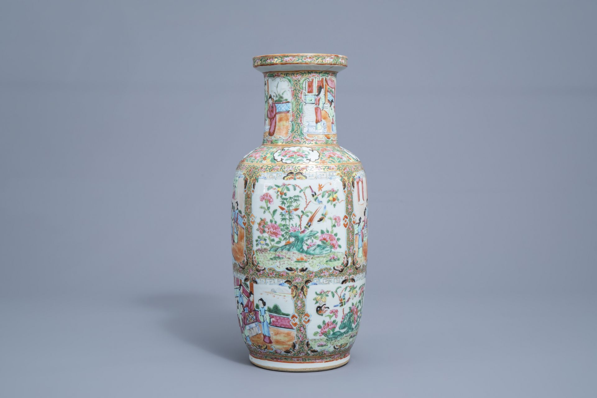 A Chinese Canton famille rose vase with floral design, 19th C. - Image 2 of 6