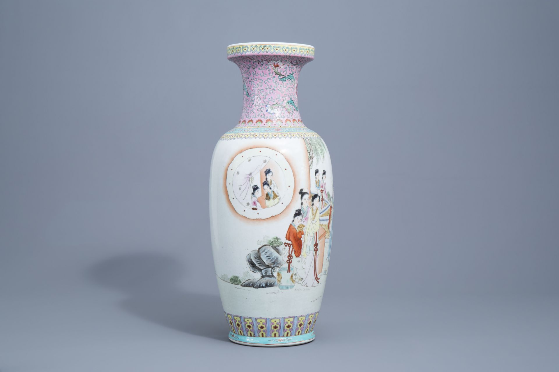 A varied collection of nine Chinese famille rose vases, 20th C. - Image 16 of 20