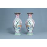 A pair of Chinese famille rose baluster vases, 20th C.