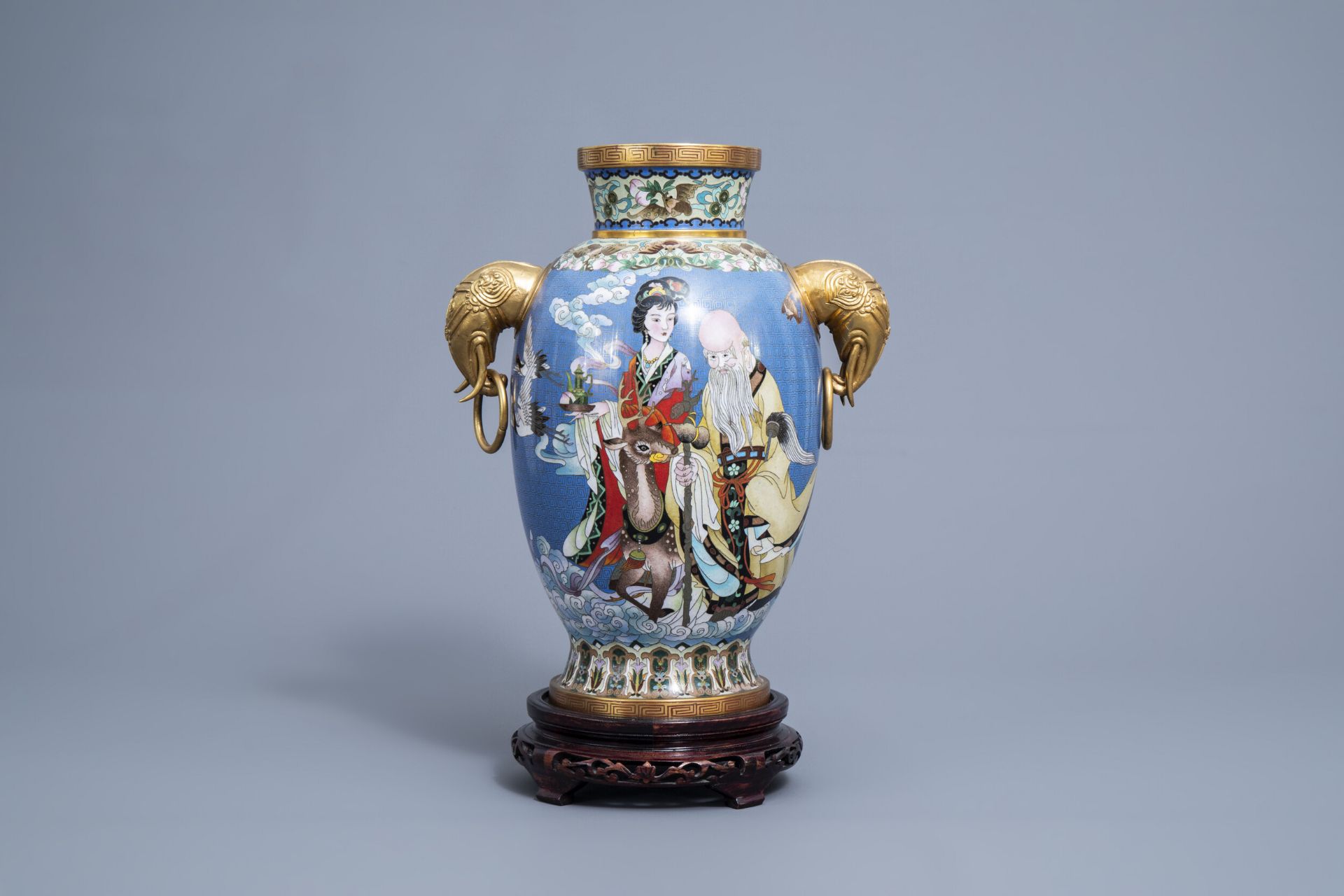 A Chinese cloisonne 'immortals' vase, 20th C.