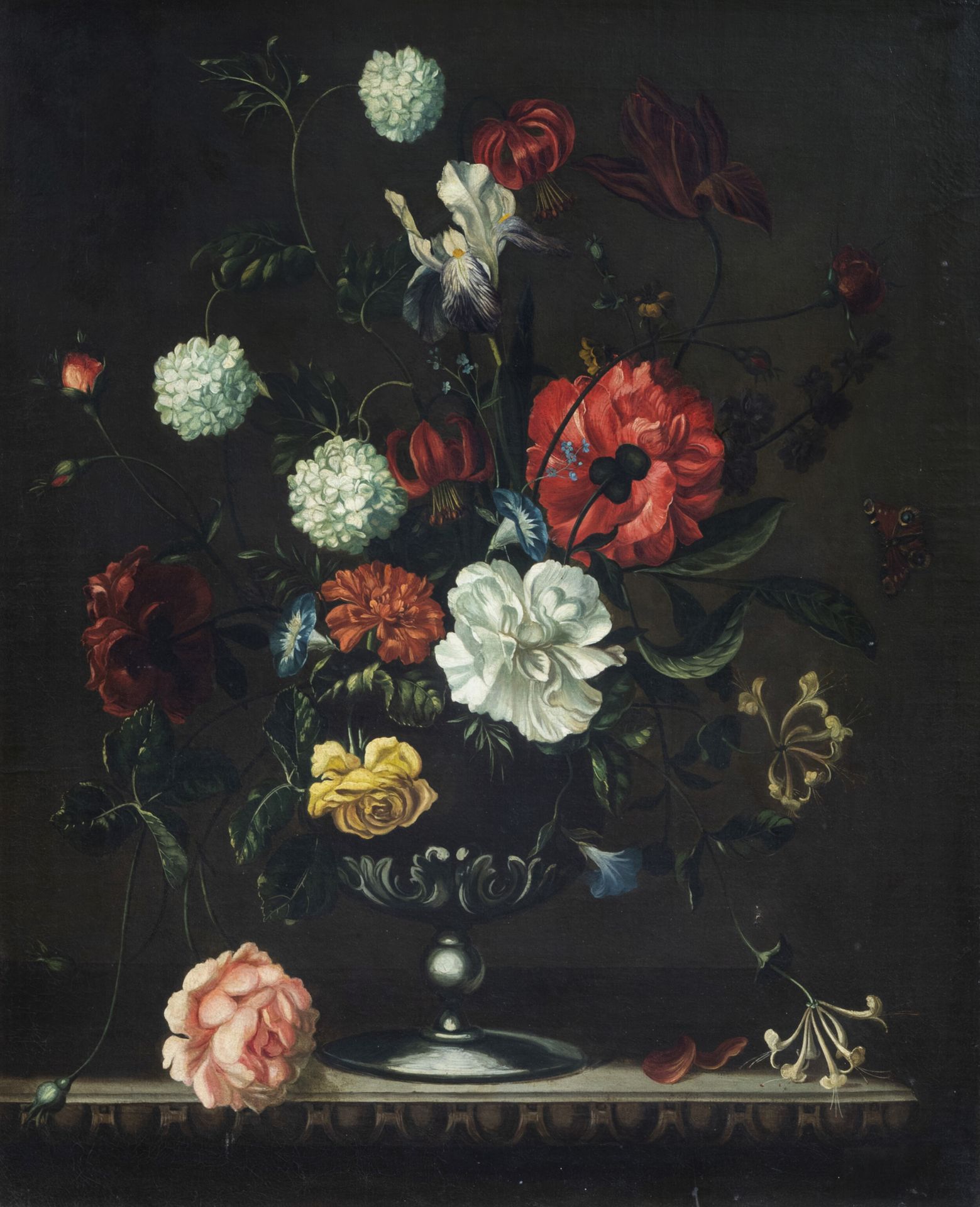 Dutch School: Still life of flowers, oil on canvas, 18th C.