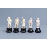 Five carved ivory figures of Charles Dickens 'Pickwick Papers' characters, prob., Dieppe, late 19th