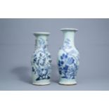 Two Chinese blue and white celadon vases with birds and phoenixes, 19th C.