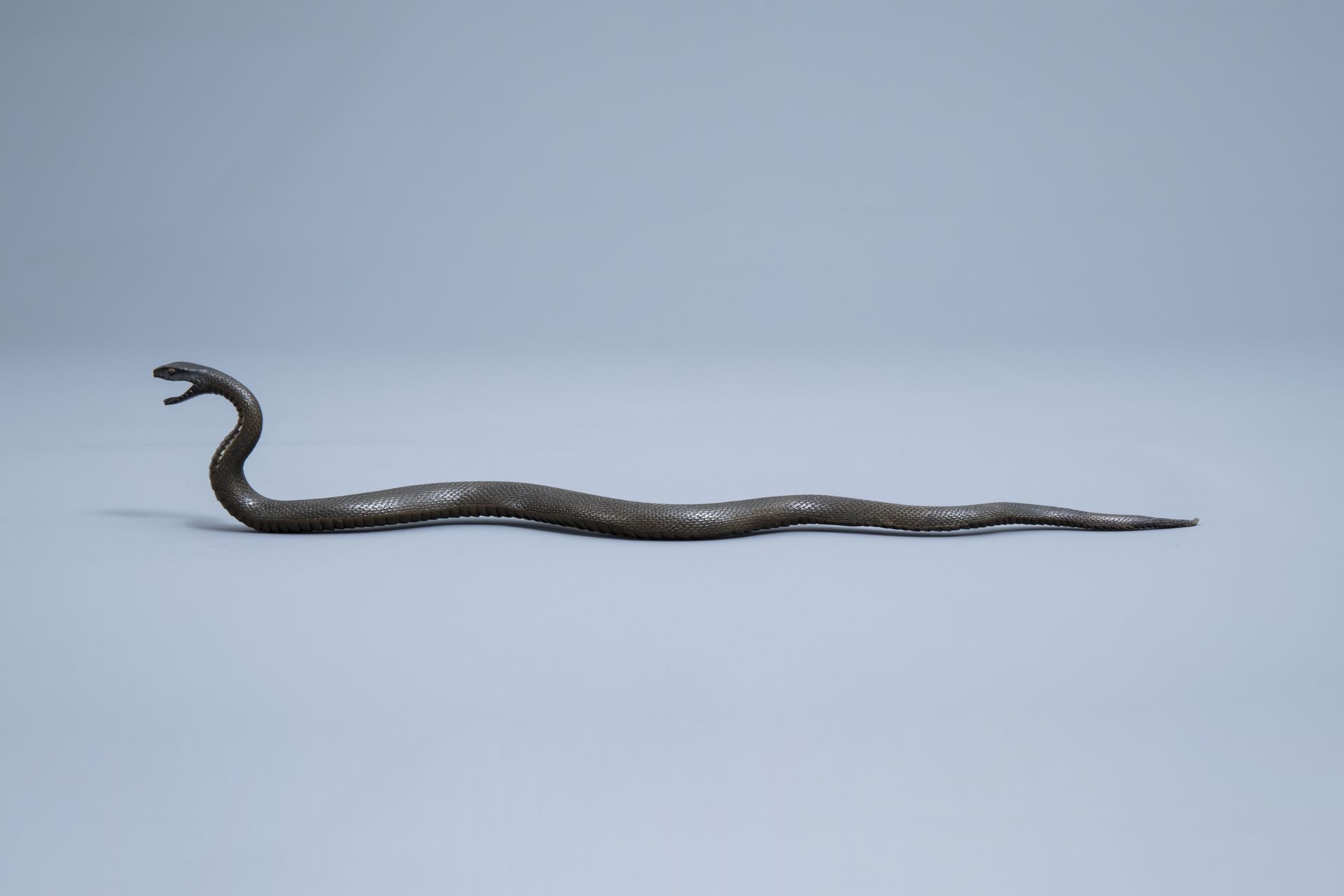 A Japanese bronze sculpture of a snake in an attack position, Meiji - Image 4 of 9