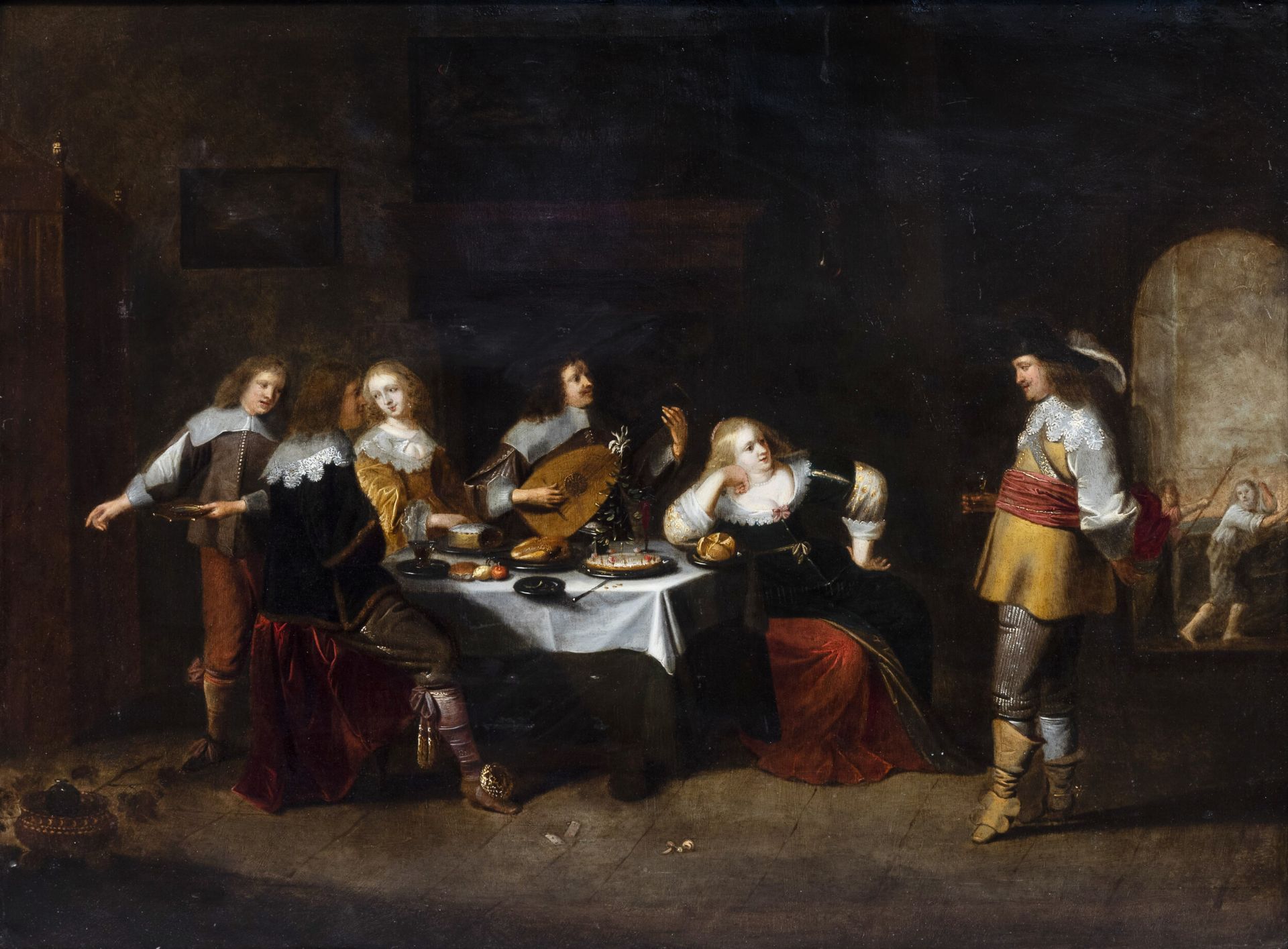 Christoffel van der Lamen (1606/07-1651/52): An elegant company in an interior, oil on copper