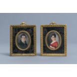 French school: miniatures on ivory in a gilt bronze frame, first quarter of the 19th C.