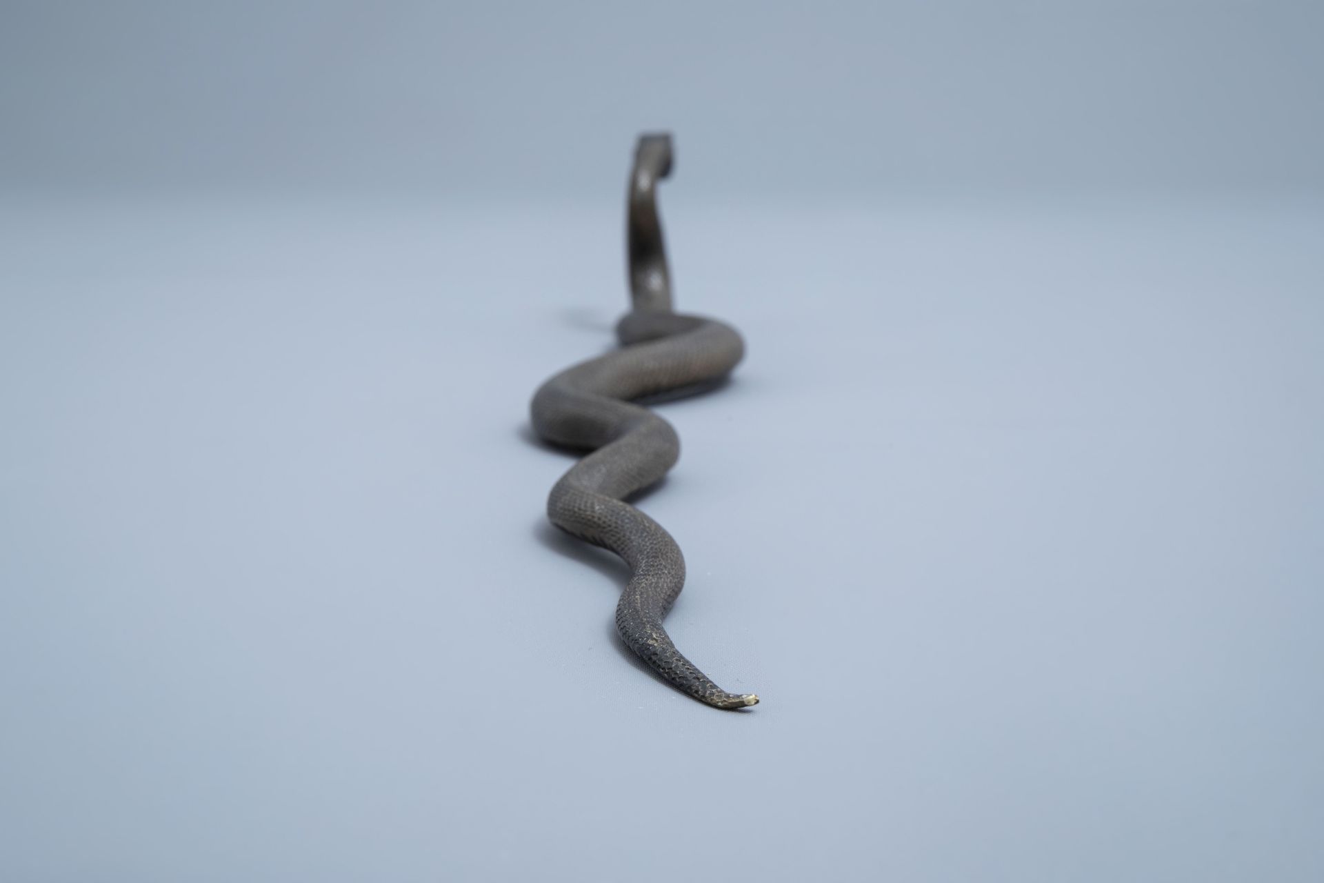 A Japanese bronze sculpture of a snake in an attack position, Meiji - Image 9 of 9