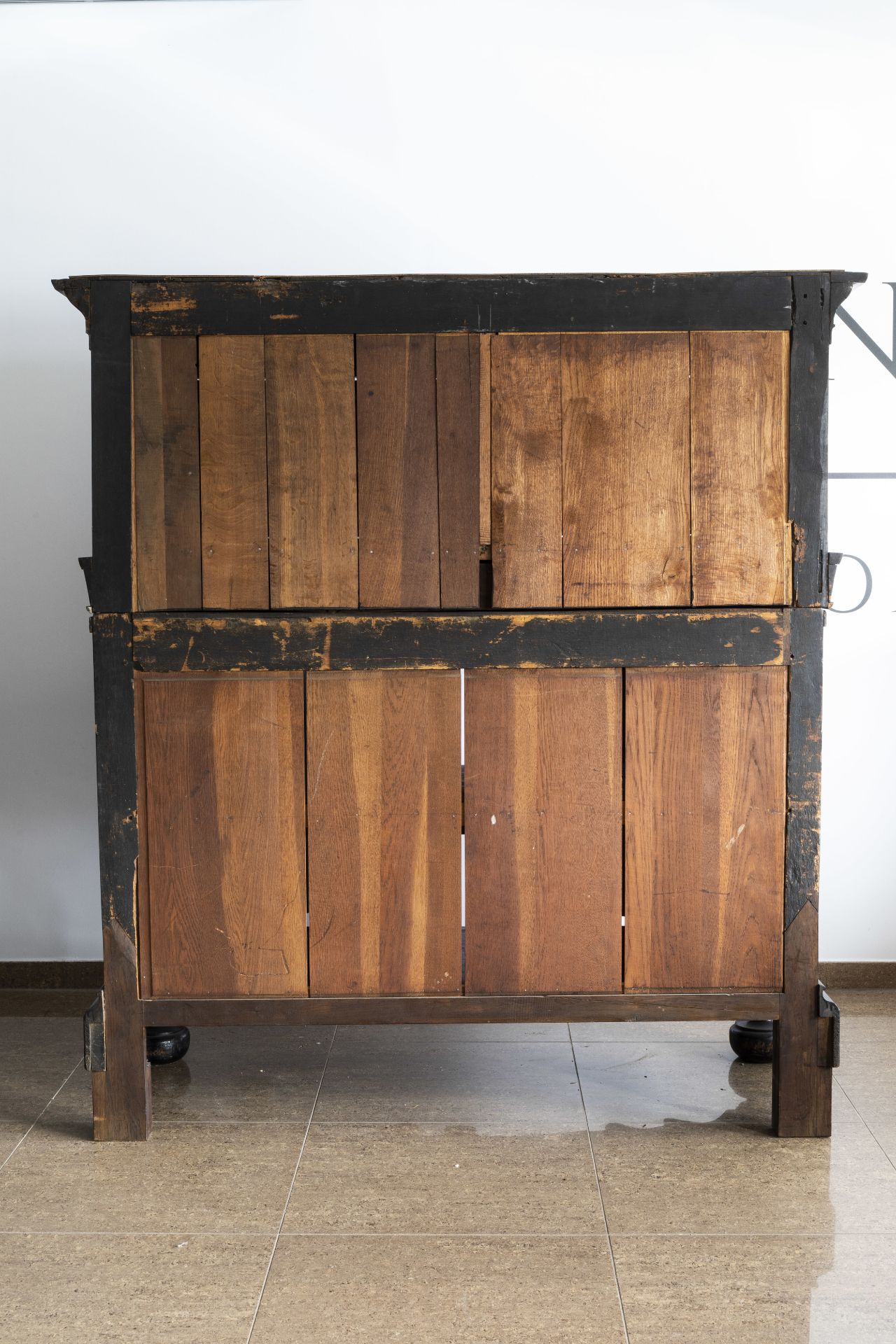 A Dutch wooden four-door cupboard, 17th C. and later - Image 9 of 11