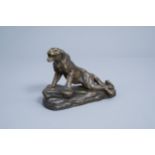 Louis-Albert Carvin (1875-1951): A wounded panther, patinated bronze