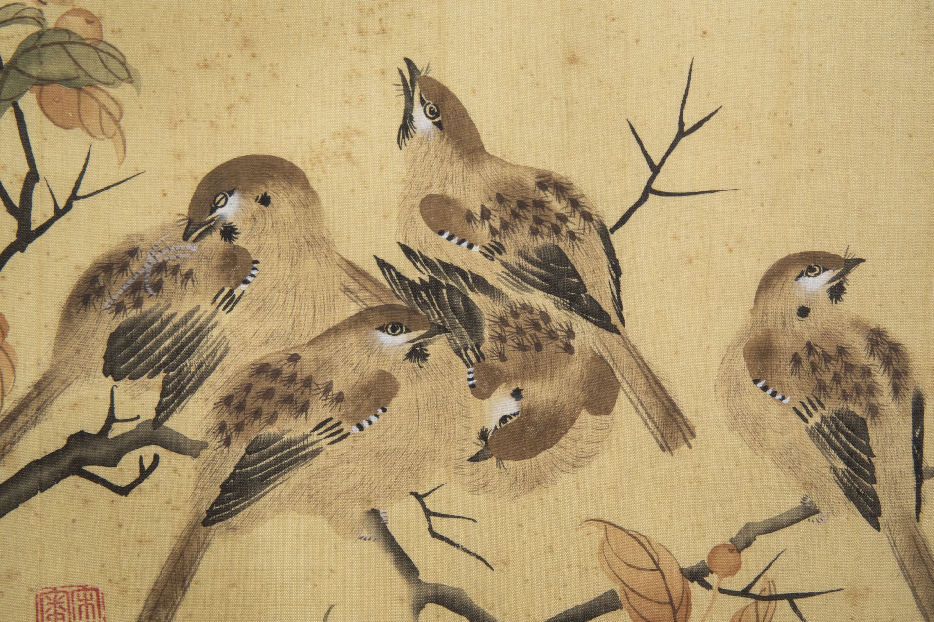 Chinese school, ink and colours on silk, 19th/20th C.: Ten paintings of birds between blossoms - Image 32 of 62