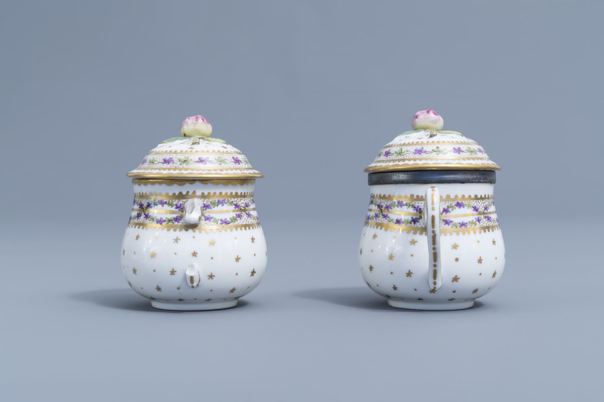 A pair of bue and white faience fine salts and five cream jars, Luxemburg and France, 18th/19th C. - Image 21 of 46