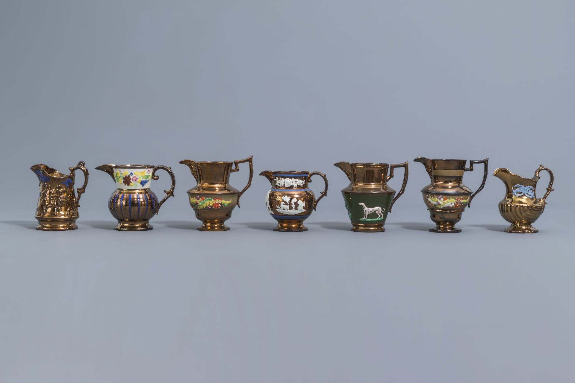 A varied collection of English lustreware items with relief design, 19th C. - Image 19 of 50