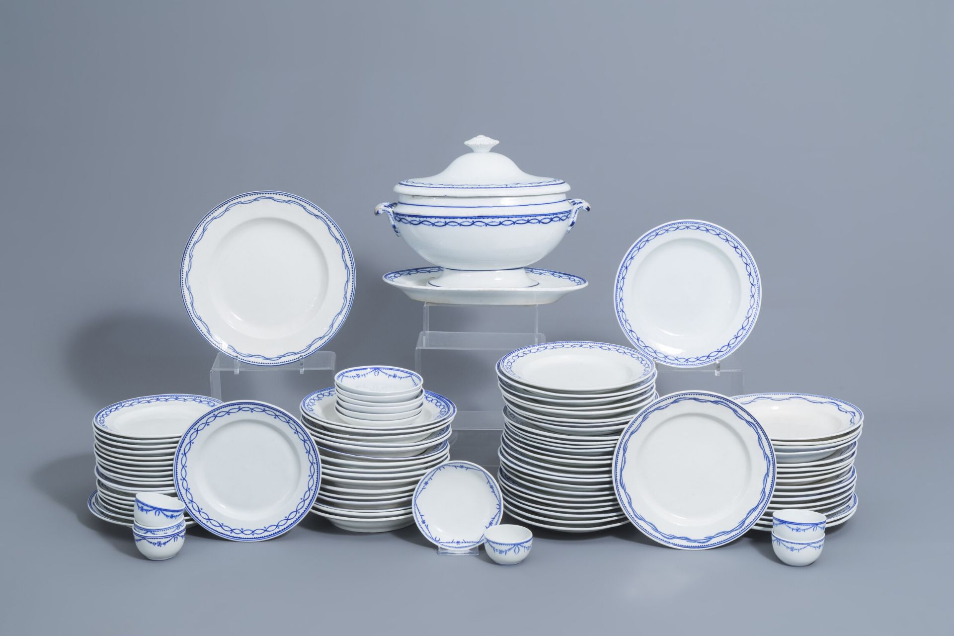 A 93-piece blue and white Tournai porcelain part service, 19th C.