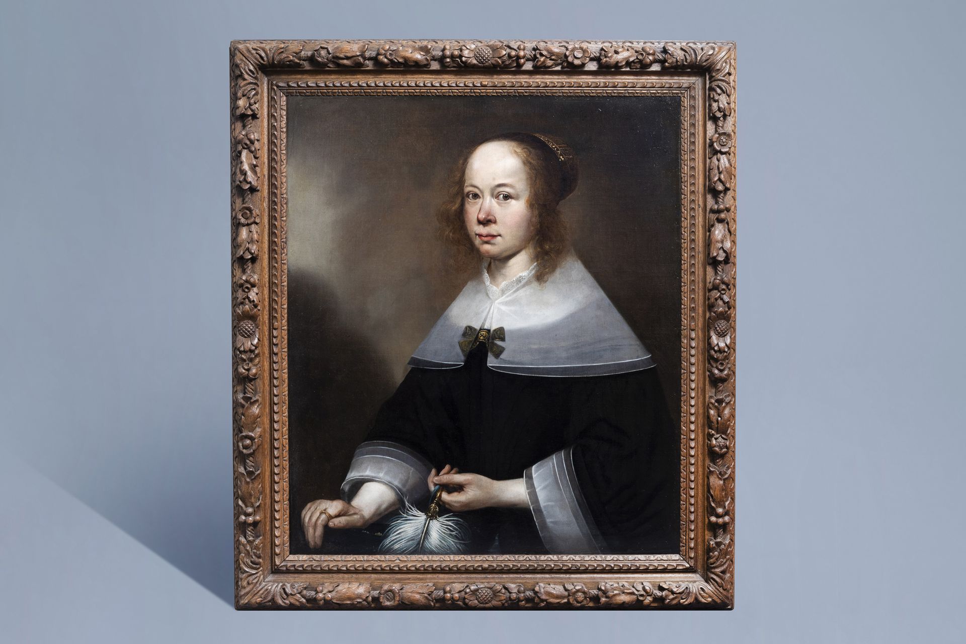 Dutch school: Portrait of a young lady, oil on canvas, 17th C. - Image 2 of 5