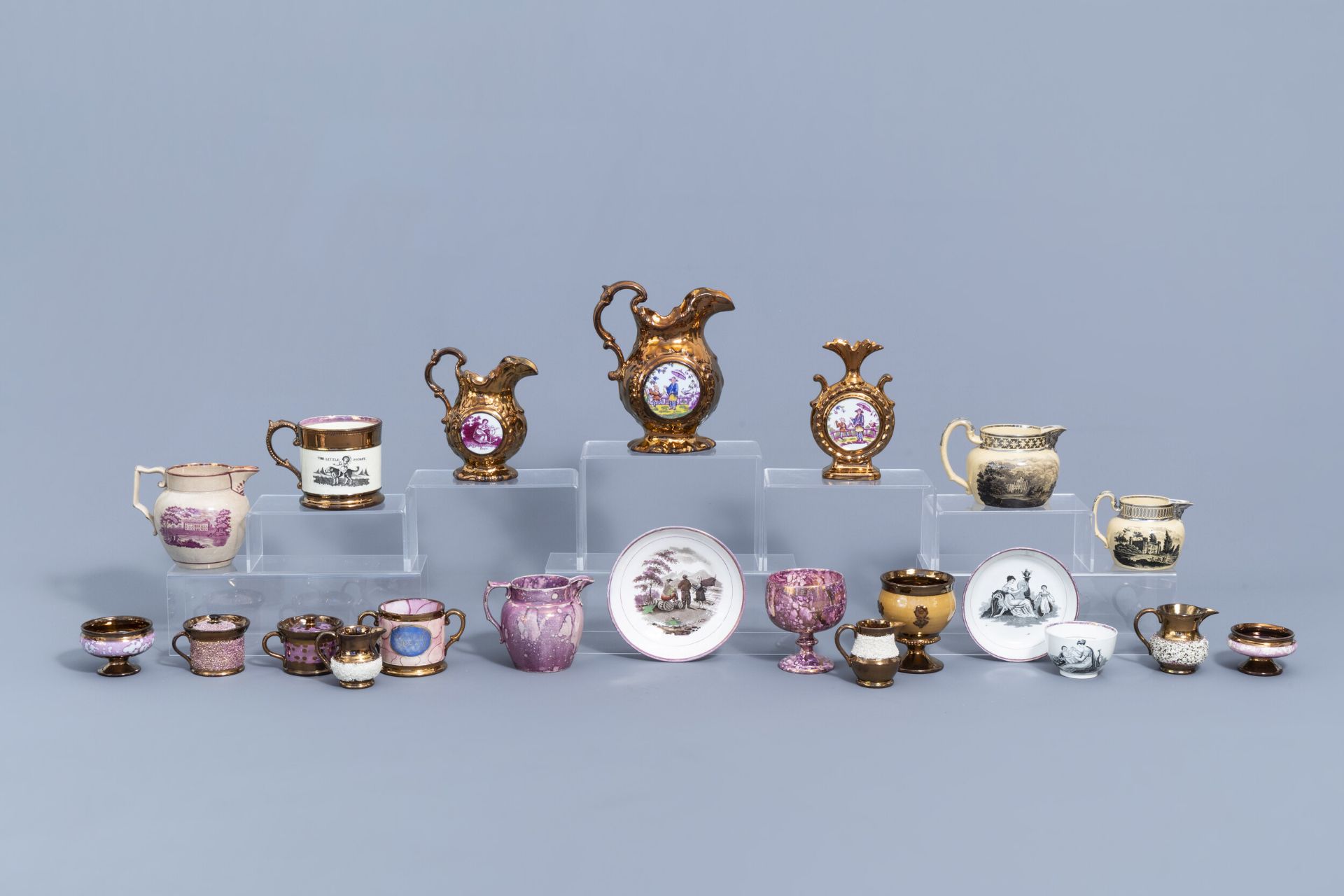 A varied collection of English lustreware items, 19th C.