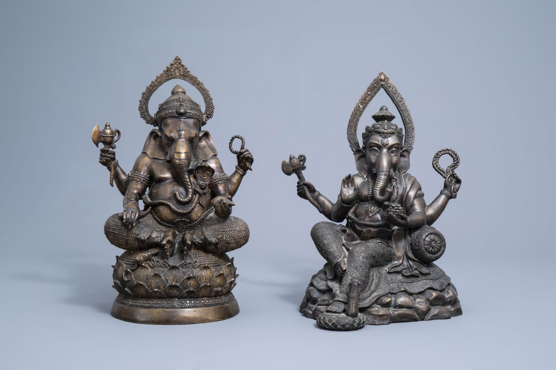 Three large Indian bronze figures depicting Ganesha and Shiva, 20th C. - Image 2 of 13