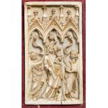 A French Gothic Revival carved ivory panel with the Coronation of the Virgin, 19th C.