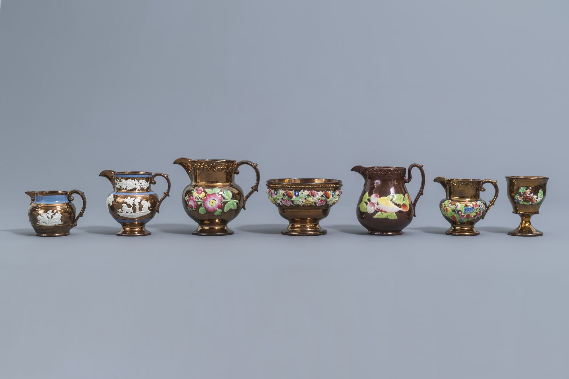 A varied collection of English lustreware items with relief design, 19th C. - Image 8 of 50