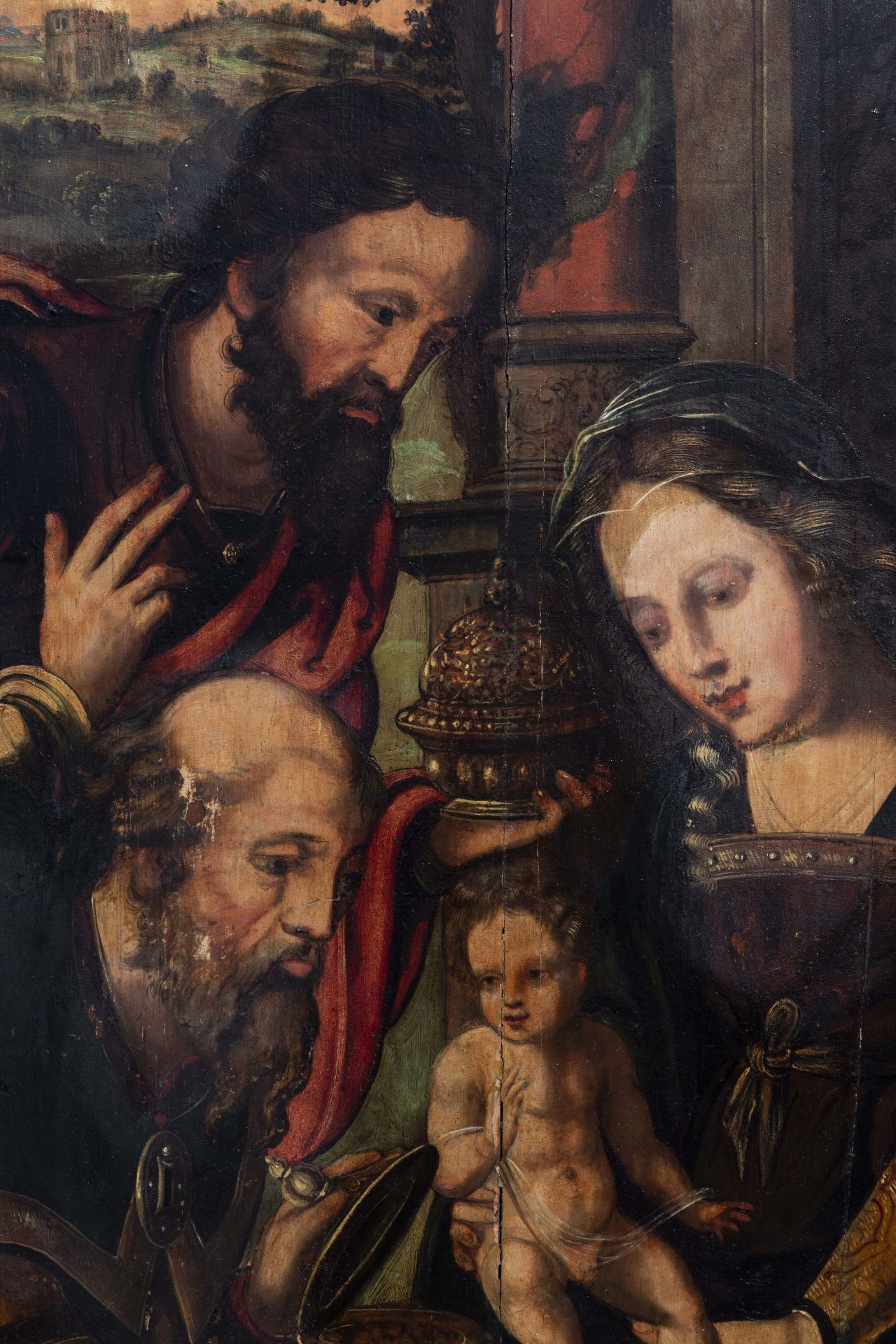 Flemish school: Adoration of the magi, oil on panel, 16th C. - Image 4 of 4