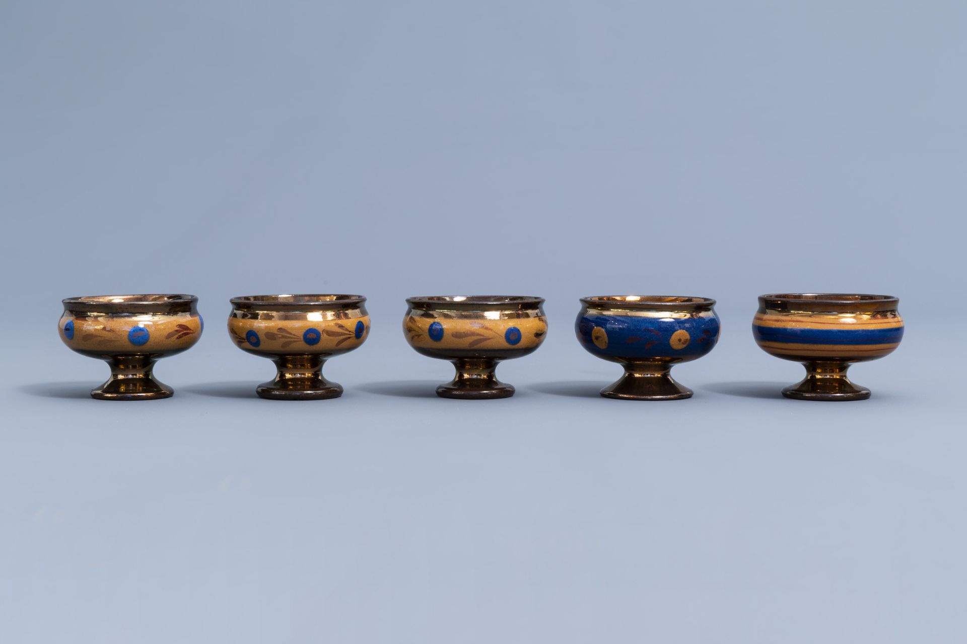 A varied collection of English lustreware items with blue design, 19th C. - Image 16 of 50