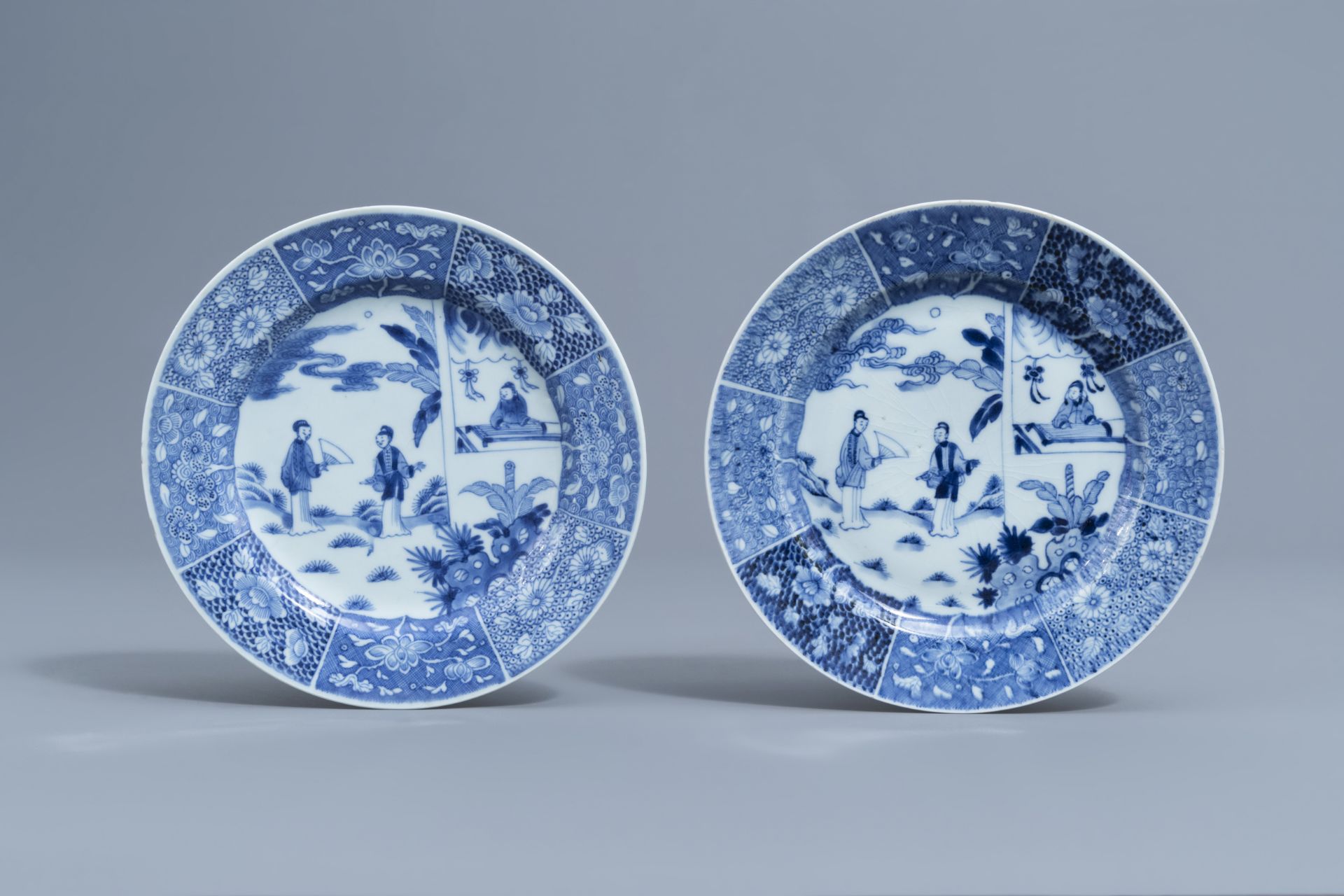Five Chinese blue & white 'Romance of the Western Chamber' plates, Yongzheng/Qianlong - Image 12 of 14