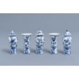 A Chinese blue and white five-piece miniature garniture with floral design, Kangxi