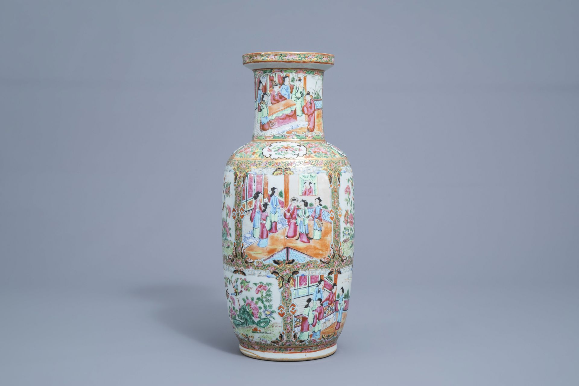 A Chinese Canton famille rose vase with floral design, 19th C. - Image 3 of 6