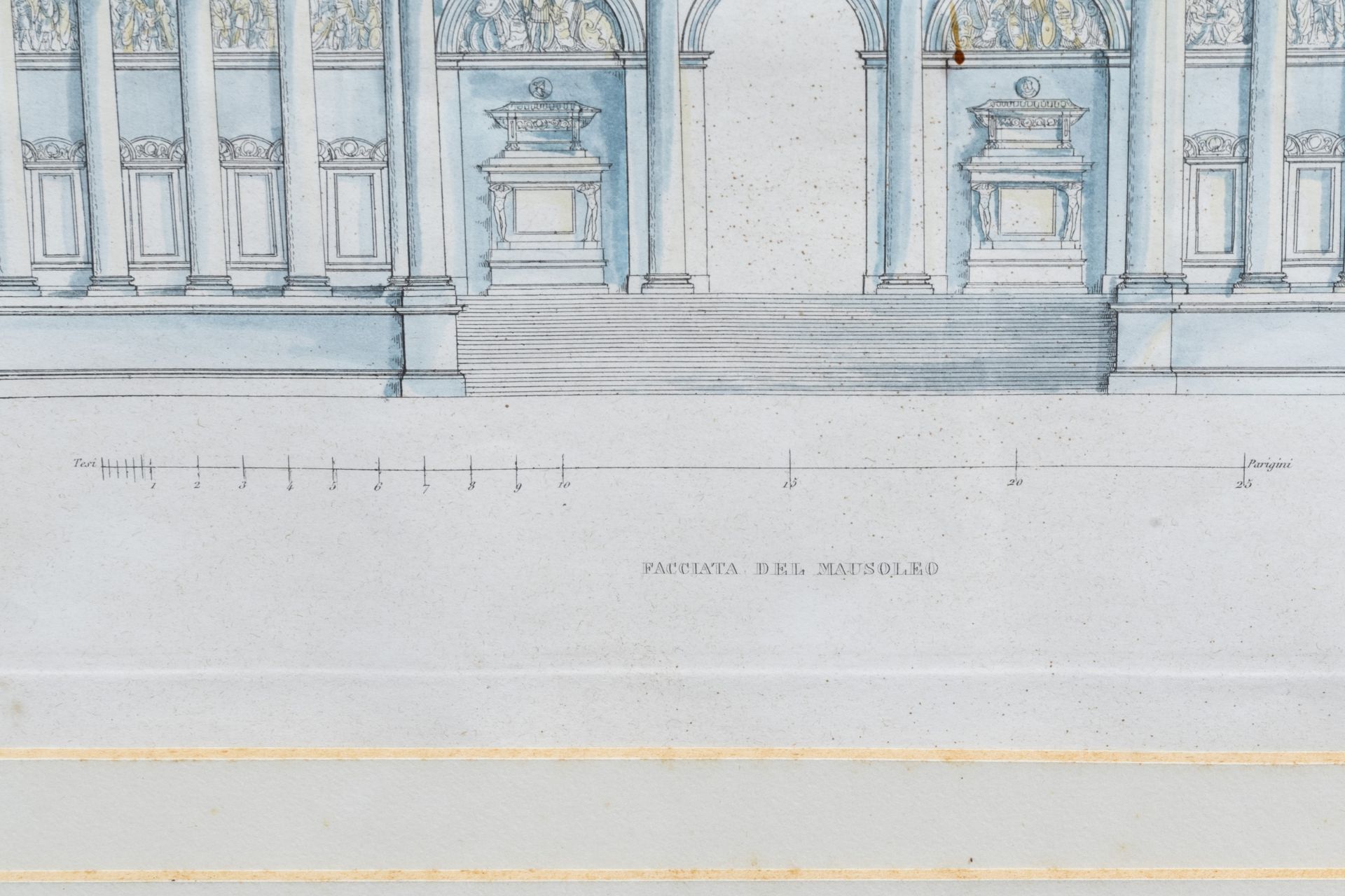 Italian school: An interesting series of four architectural hand-coloured engravings, 19th C. - Image 9 of 13