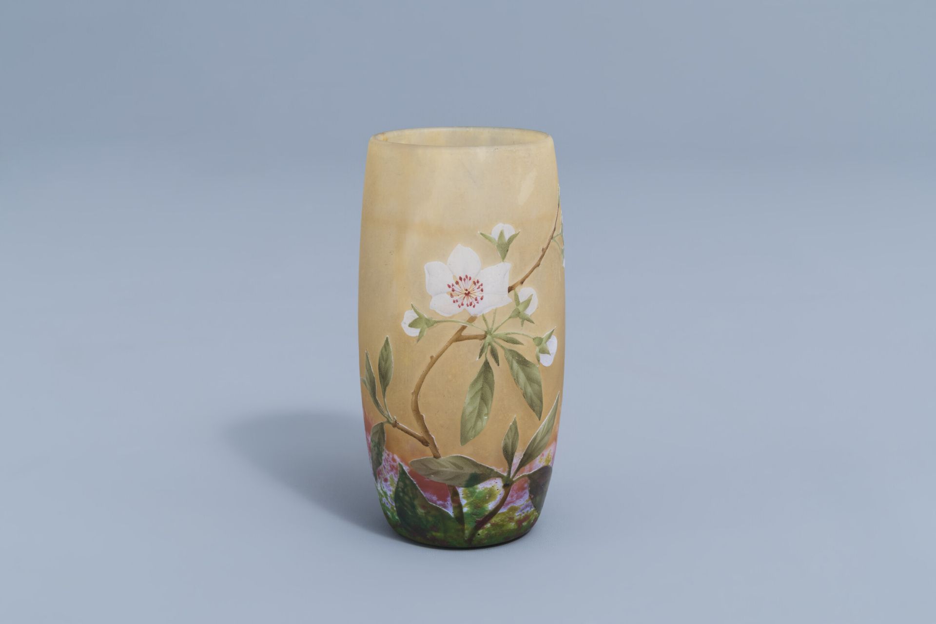 A French Art Nouveau etched overlay glass vase with floral design, Daum Nancy, first half of the 20t