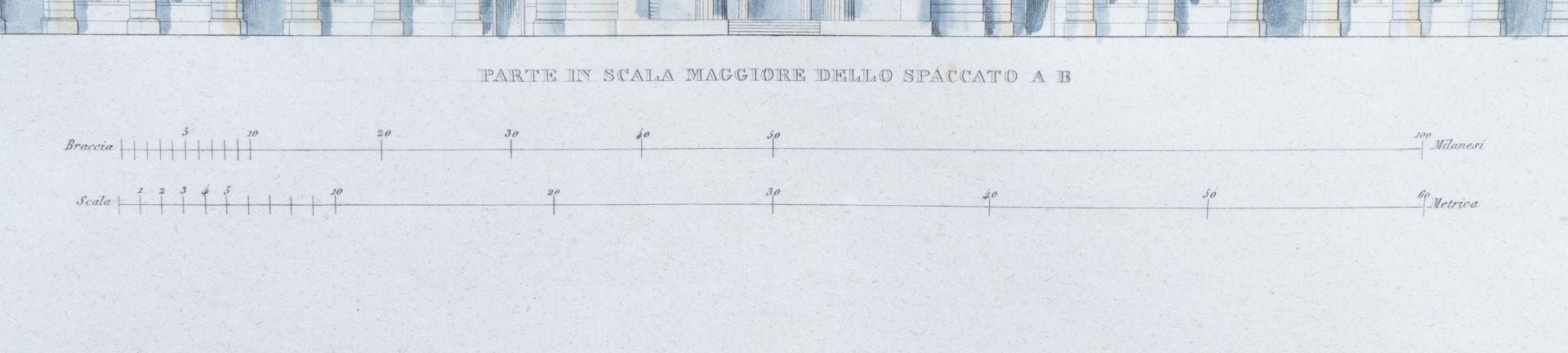 Italian school: An interesting series of four architectural hand-coloured engravings, 19th C. - Image 11 of 13