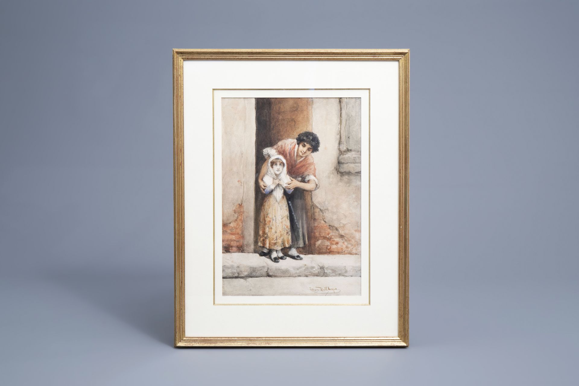 Cesare Felix Georges dell'Acqua (1821-1905): Mother and child, watercolour on paper - Image 2 of 5
