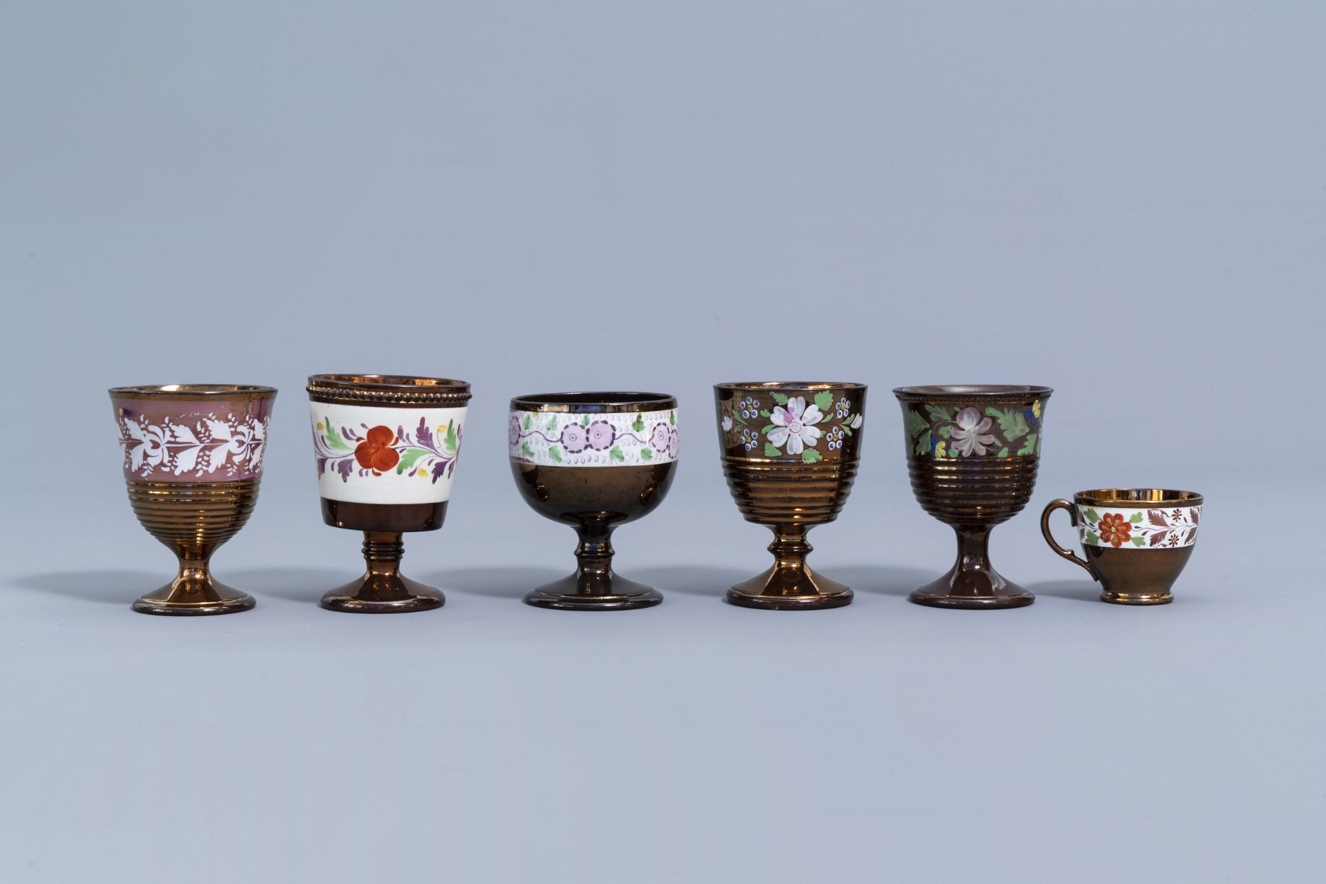 A varied collection of English lustreware items with polychrome floral design, 19th C. - Image 56 of 64