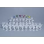 A collection of clear and partly coloured overlay crystal cut glasses, Val Saint Lambert, 20th C.